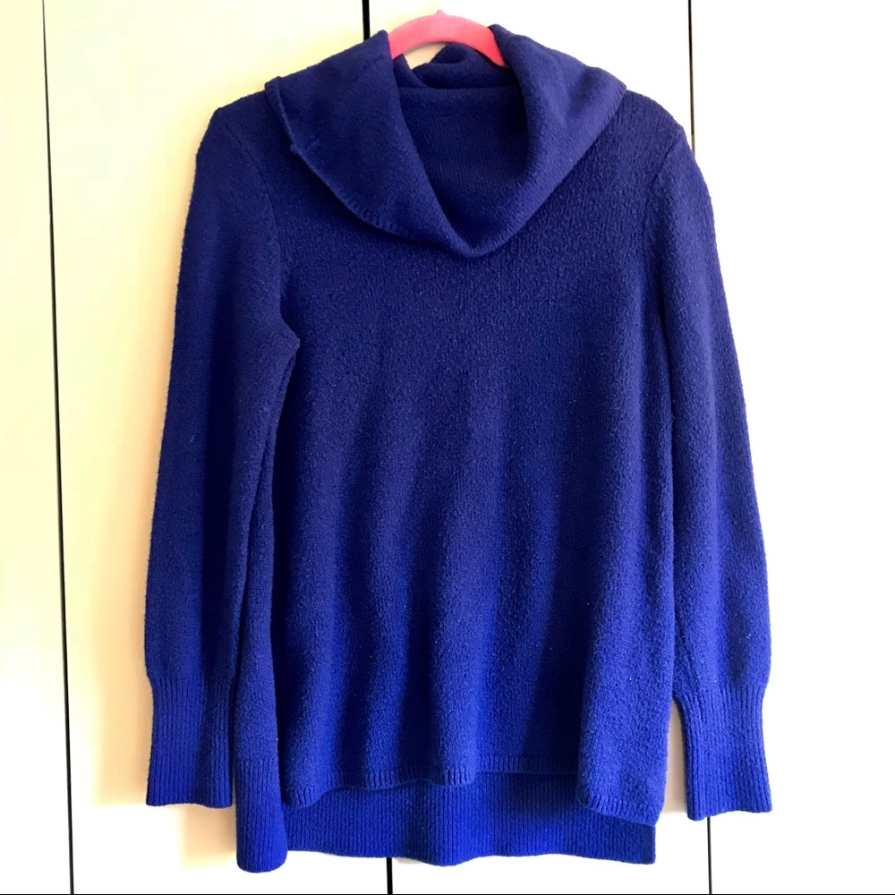 Blue cowl-necked sweater